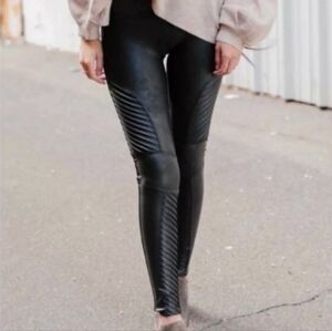 Spanx Women Size Small Black Vegan Faux Leather Moto Leggings